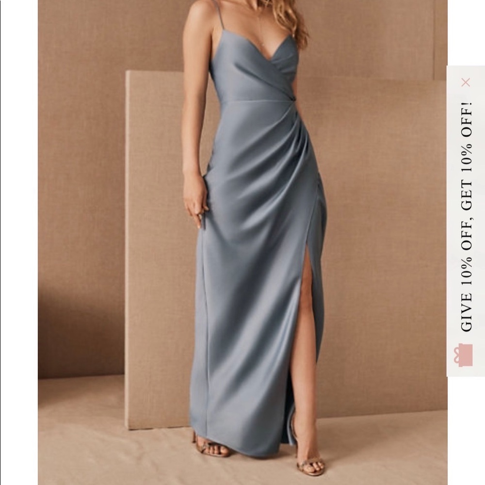 BHLDN Freya Satin Charmeuse Dress Dusty Blue